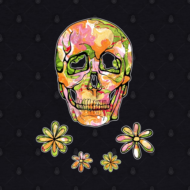 Floral skull with hippie 70s flowers by NadiaChevrel